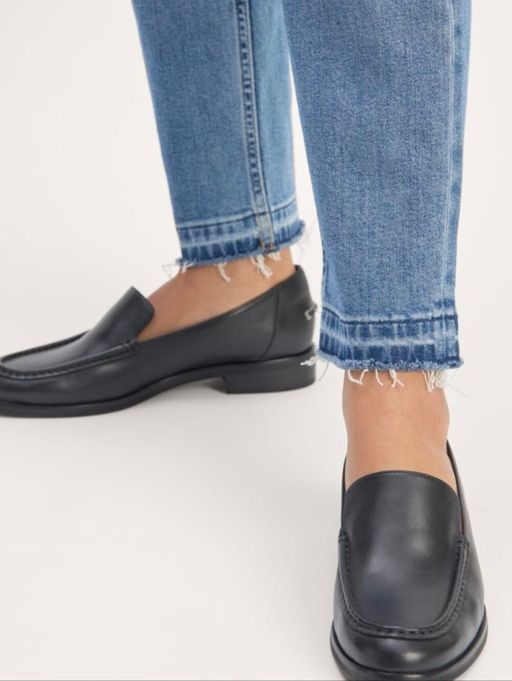 Everlane The Modern Classic Black Leather Slip On Loafers Stacked Heel Size 7.5